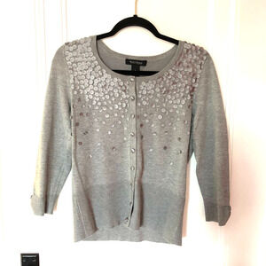 White House Black Market Embellished Cardigan Grey Sz S​​​​